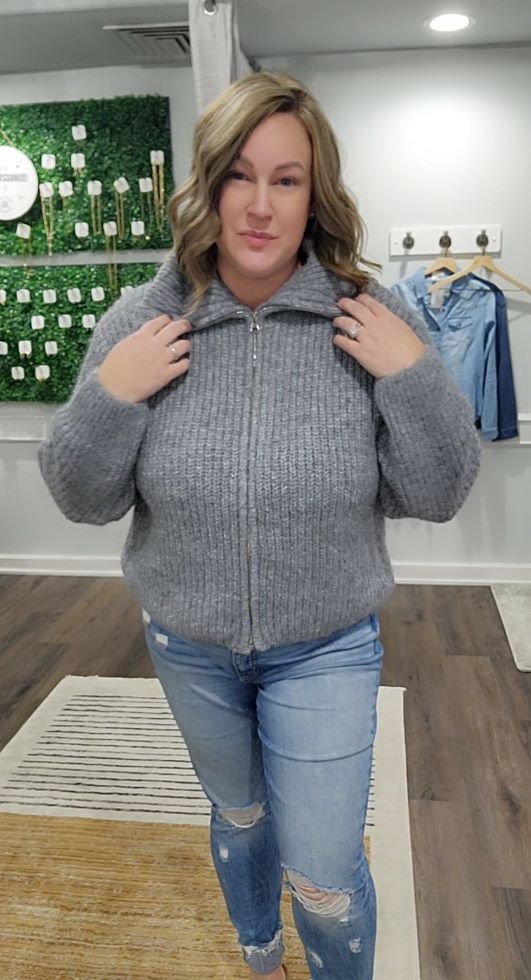 Grey Full Zip Sweater