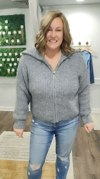 Grey Full Zip Sweater