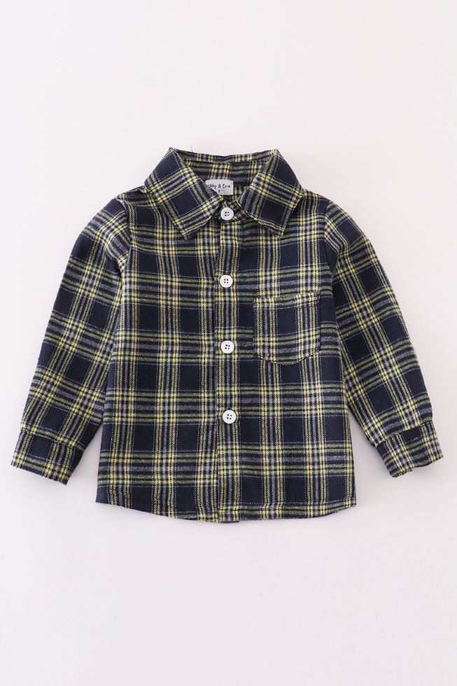 KIDS - Navy Plaid Button Down