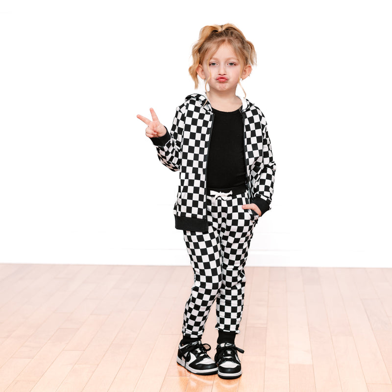 ZIP HOODIE- B+W Check Bamboo French Terry