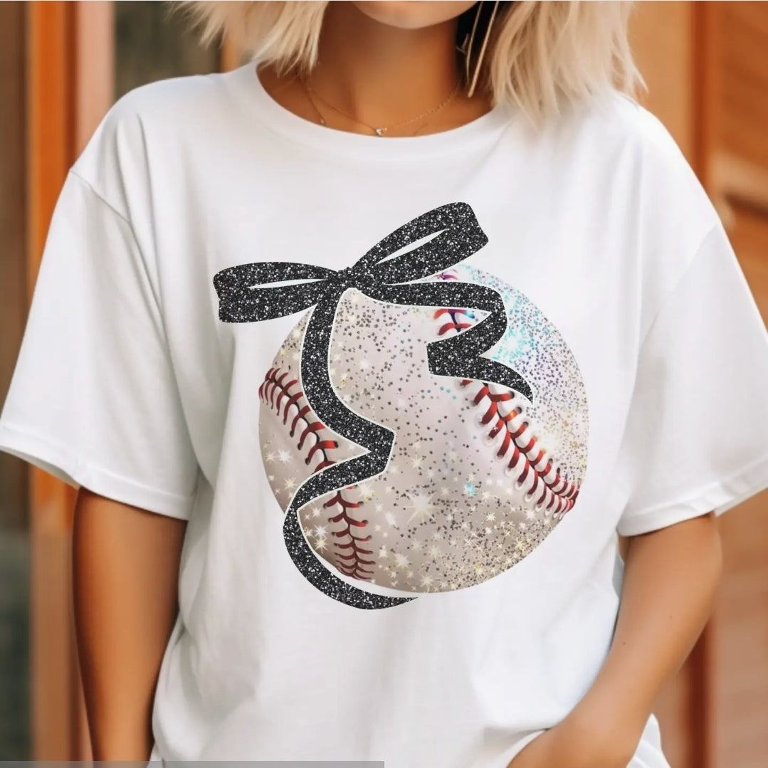 Baseball Bow Sparkle Tee