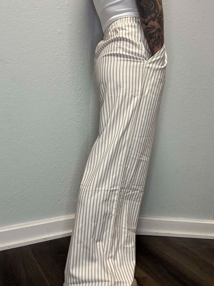 Striped Khaki Wide Leg Pants