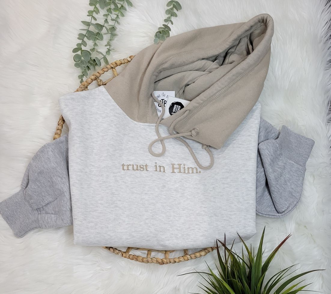 trust in Him. Embroidered Crop Hoodie